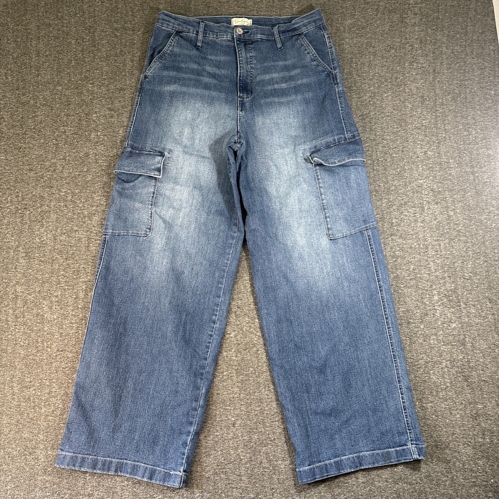 Jessica Simpson Wide Leg Cargo Women's High Rise Stretch Jeans Pockets 14/32